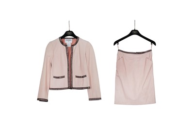 Lot 31 - Chanel Pink Leather Skirt Suit - Size 34