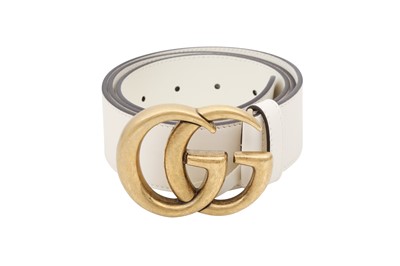 Lot 393 - Gucci Ivory GG Wide Marmont Belt - Size 85