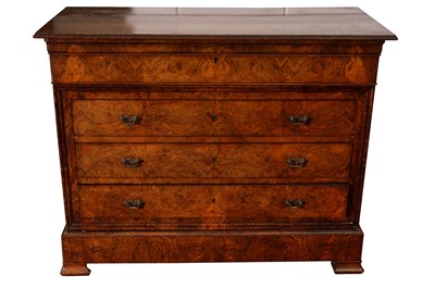 Lot 175 - A 19TH CENTURY FRENCH WALNUT COMMODE CHEST