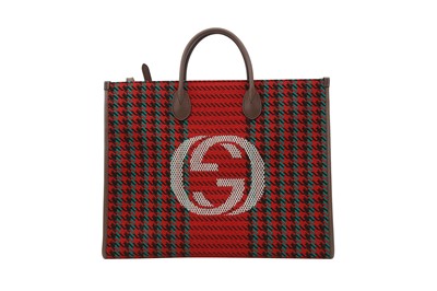 Lot 61 - Gucci Red Houndstooth Stripe Large Tote