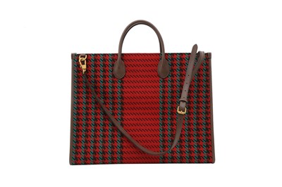 Lot 61 - Gucci Red Houndstooth Stripe Large Tote