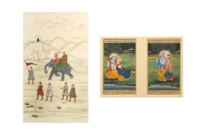 Lot 205 - THREE MODERN INDIAN PAINTINGS WITH VARIOUS SUBJECTS