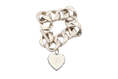 Lot 398 - Chanel Heart Pendant Chain Link Bracelet