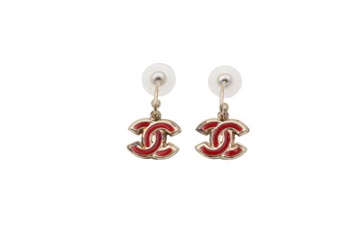 Lot 71 - Chanel Red CC Logo Drop Pierced Earrings