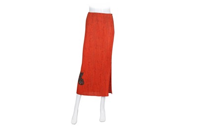 Lot 18 - Pleats Please Issey Miyake Orange Print Skirt - Size 5