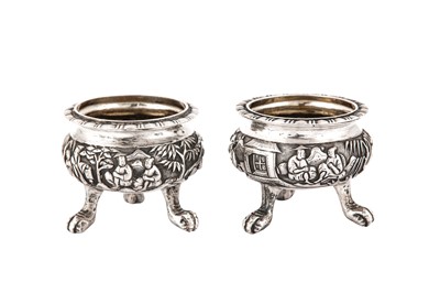Lot 400 - A pair of late 19th / early 20th century Chinese Export silver salts, Canton circa 1900 retailed by Ing Wo of Hong Kong
