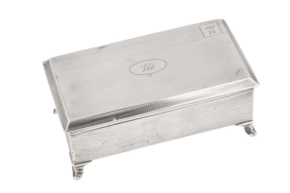 Lot 12 - A GEORGE V STERLING SILVER CIGARETTE BOX, LONDON 1928 BY WILLIAM HAIR HASELER