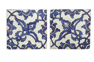 Lot 764 - TWO OTTOMAN BLUE AND WHITE 'DOME OF THE ROCK' POTTERY TILES