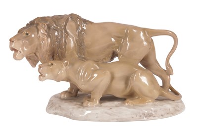 Lot 227 - A BING & GRONDAHL LION AND LIONESS PORCELAIN GROUP