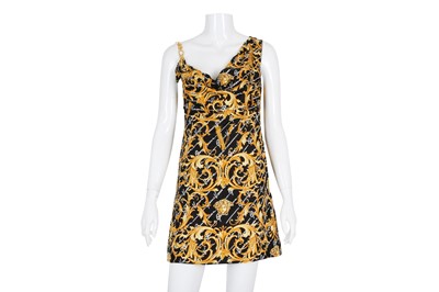 Lot 330 - Versace Black Silk Baroque Print Dress - Size 36