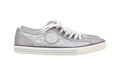 Lot 493 - Chanel Silver Quilted Logo Tennis Sneaker - Size 41