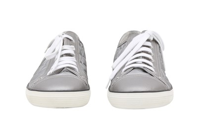 Lot 493 - Chanel Silver Quilted Logo Tennis Sneaker - Size 41