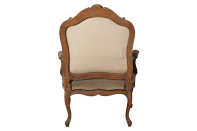 Lot 271 - A LOUIS XV STYLE CARVED BEECH TAPESTRY UPHOLSTERED FAUTEUIL