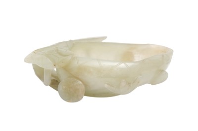 Lot 299 - A CHINESE PALE CELADON JADE 'LEAF' WASHER