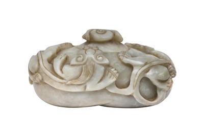 Lot 308 - A CHINESE CELADON JADE 'CHILONG' WASHER AND COVER