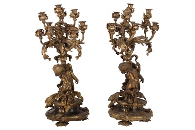 Lot 306 - A PAIR OF LATE 19TH TO EARLY 20TH CENTURY LARGE FRENCH BRONZE CANDELABRA