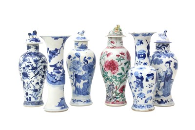 Lot 437 - SIX CHINESE VASES AND FOUR COVERS.