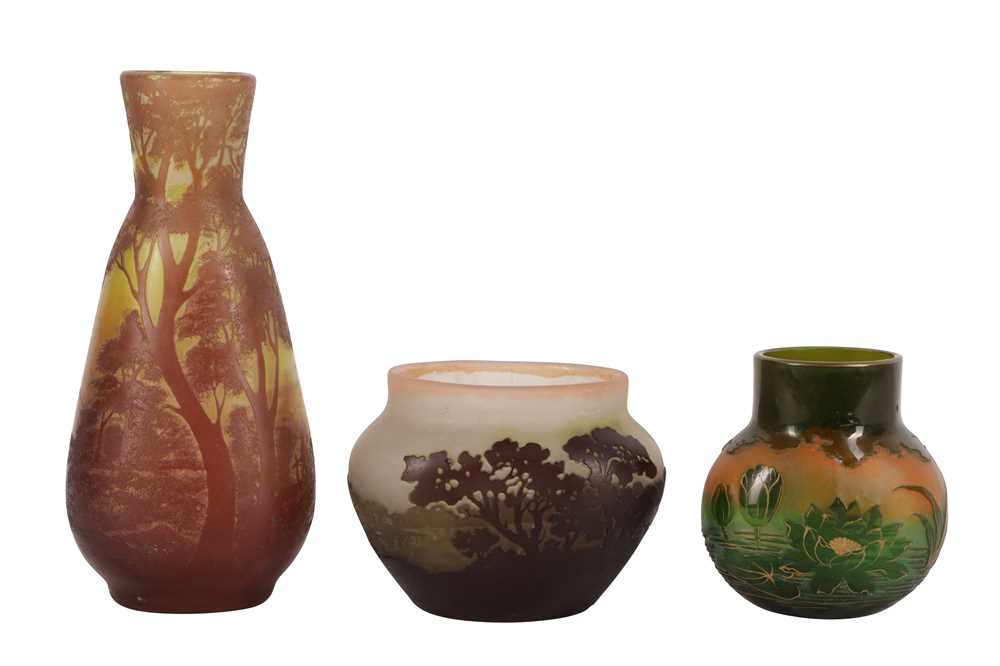 Lot 438 - A GROUP OF THREE GALLE INSPIRED VASES