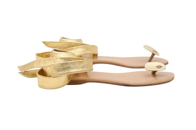 Lot 290 - Hermes Gold Toe Post Ankle Tie Flat Sandal - Size 37