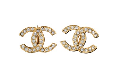 Lot 425 - Chanel Crystal CC Logo Clip On Earrings