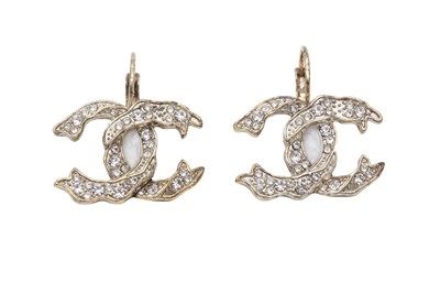 Lot 477 - Chanel Crystal CC Logo Drop Pierced Earrings