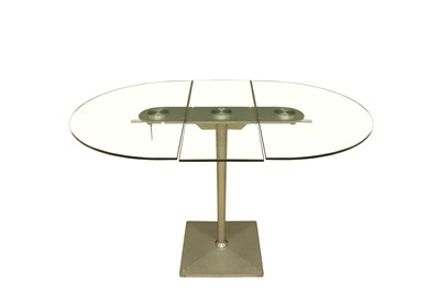 Lot 249 - A CONTEMPORARY ITALIAN OVAL GLASS DROP LEAF DINING TABLE