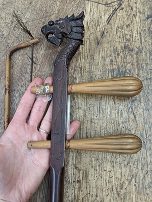 Lot 550 - A COLLECTION OF CHINESE WOOD STANDS, A WOOD PANEL AND AN ERHU.