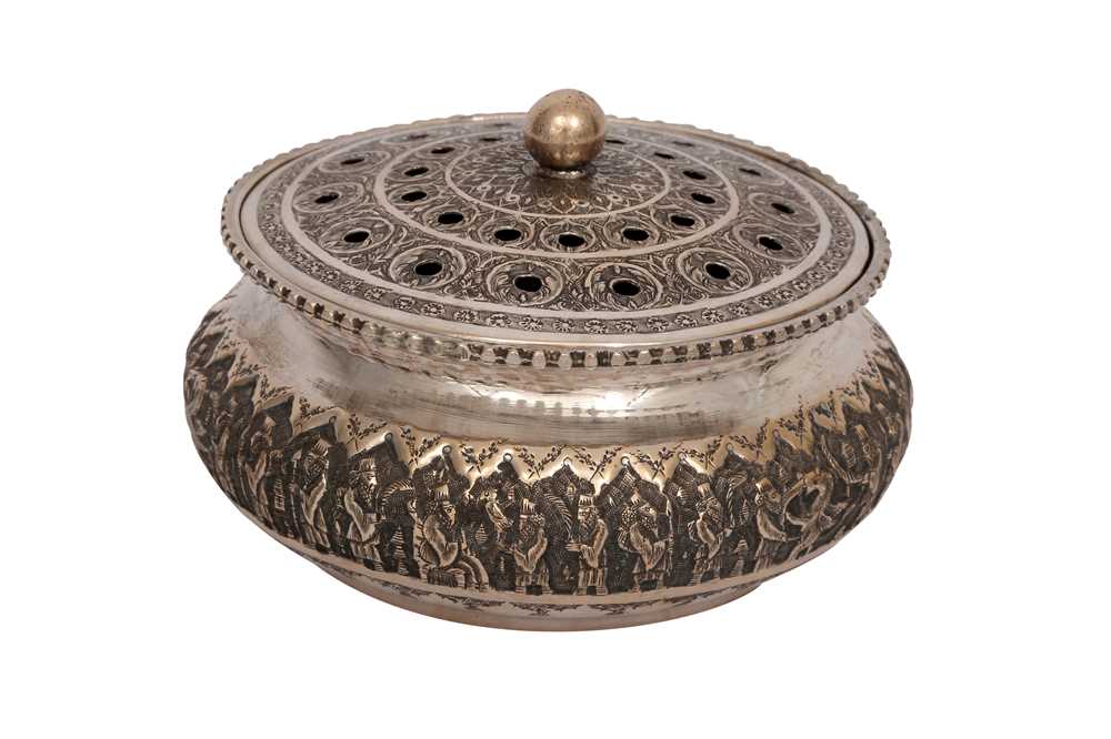 Lot 615 - AN IRANIAN SILVER LIDDED INCENSE BURNER