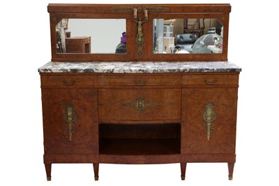 Lot 140 - A FRENCH EMPIRE STYLE STRUNG MAPLE VENEERED MIRROR BACK SIDEBOARD
