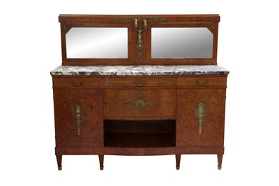 Lot 313 - A FRENCH EMPIRE STYLE STRUNG MAPLE VENEERED MIRROR BACK SIDEBOARD