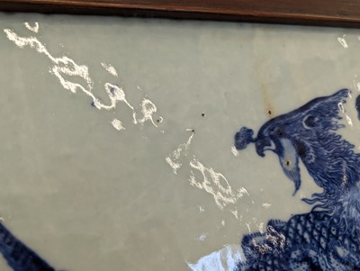 Lot 138 - A CHINESE BLUE AND WHITE 'PHOENIX' PLAQUE'.