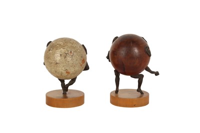 Lot 212 - TWO BRONZE MOUNTED TOUCH WOOD OR TOUCH WUD DOLLS