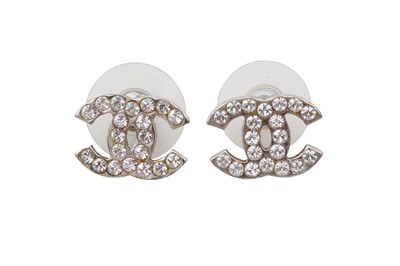 Lot 474 - Chanel Crystal CC Logo Pierced Earrings