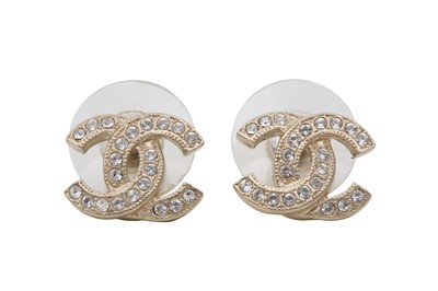Lot 401 - Chanel Crystal CC Logo Pierced Earrings
