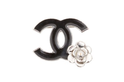 Lot 480 - Chanel Black CC Logo Camellia Pin Brooch