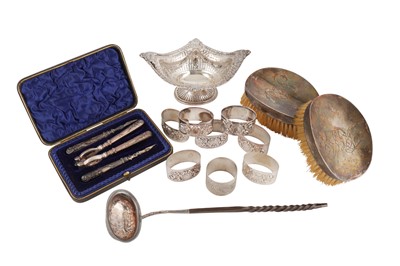 Lot 69 - A MIXED GROUP INCLUDING A VICTORIAN STERLING SILVER SWEETS DISH, CHESTER 1899 BY JOHN MILLWARD BANKS