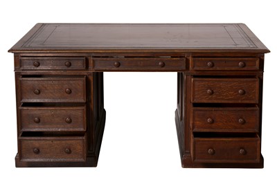 Lot 157 - A LATE 19TH CENTURY OAK PARTNERS DESK, by Holland & Sons