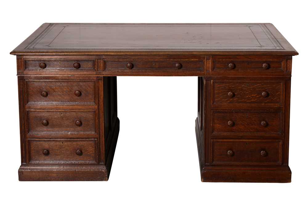 Lot 157 - A LATE 19TH CENTURY OAK PARTNERS DESK, by Holland & Sons