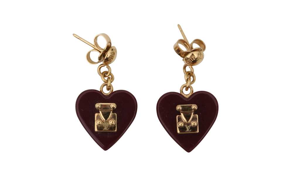 Lot 87 - Louis Vuitton Burgundy Heart Pierced Drop Earrings