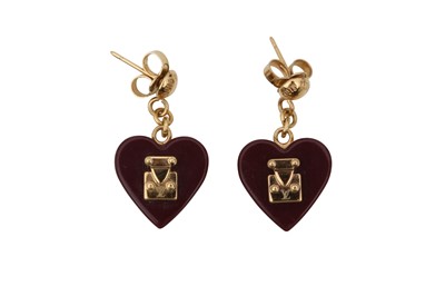 Lot 87 - Louis Vuitton Burgundy Heart Pierced Drop Earrings
