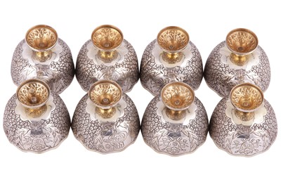Lot 705 - EIGHT OTTOMAN PARCEL-GILT ENGRAVED ZARF HOLDERS