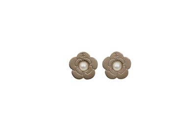 Lot 403 - Chanel Camellia Pearl Pierced Earrings