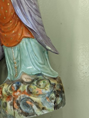 Lot 58 - A CHINESE ENAMEL-DECORATED BLANC-DE-CHINE FIGURE OF GUANYIN.