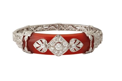 Lot 30 - A carnelian and diamond bracelet