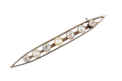 Lot 38 - A diamond and pearl bar brooch