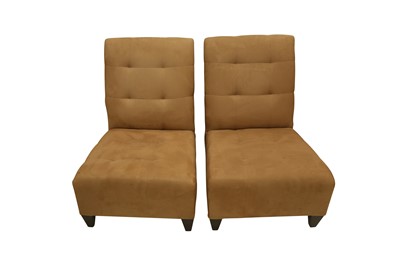 Lot 285 - A PAIR OF SUEDE LOUNGE CHAIRS