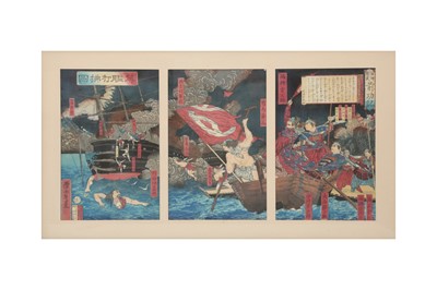 Lot 454 - A JAPANESE WOODBLOCK PRINT TRIPTYCH BY TOSHIMOTO.