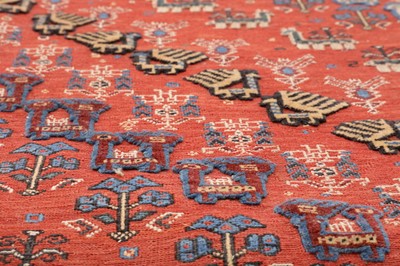 Lot 56 - AN UNUSUAL FINE QASHQAI SUMAC AND PART PILE CARPET, SOUTH-WEST PERSIA