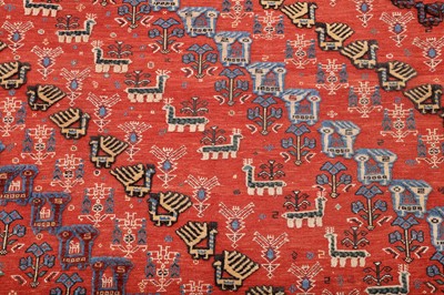 Lot 56 - AN UNUSUAL FINE QASHQAI SUMAC AND PART PILE CARPET, SOUTH-WEST PERSIA