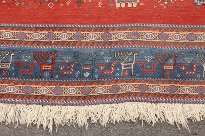 Lot 56 - AN UNUSUAL FINE QASHQAI SUMAC AND PART PILE CARPET, SOUTH-WEST PERSIA